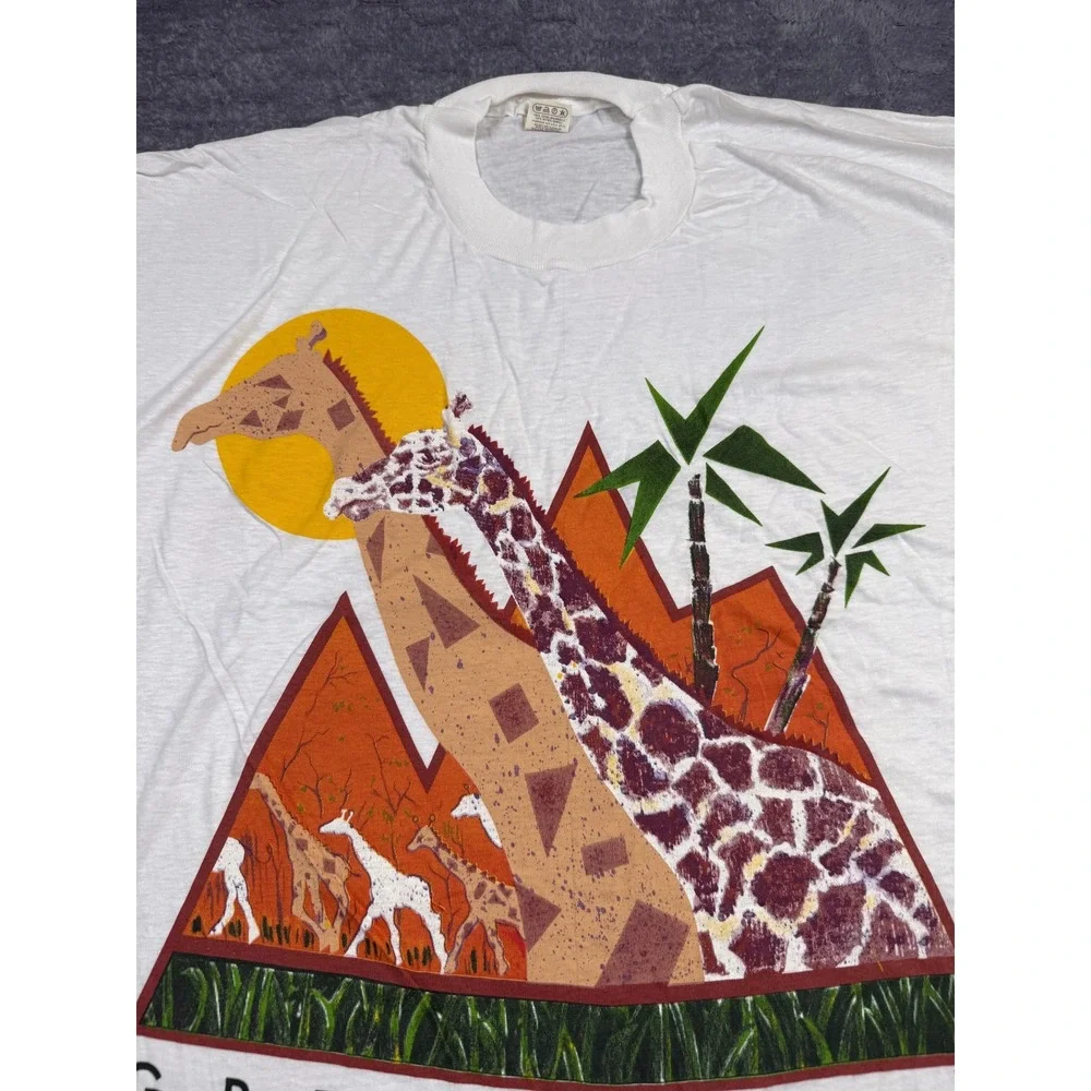Vintage Greenpeace Shirt Mens 3XL Giraffe Graphic Nature Animal Art 1988‎ 80s